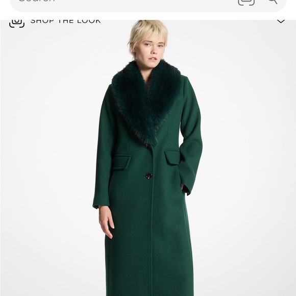 Stunning Michael by Michael Kors wool winter coat w/ faux fur collar in green - Picture 2 of 3